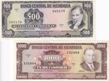 Nicaragua Set 2 UNC 500 1000 Cordobas 1972 P 127 P 128