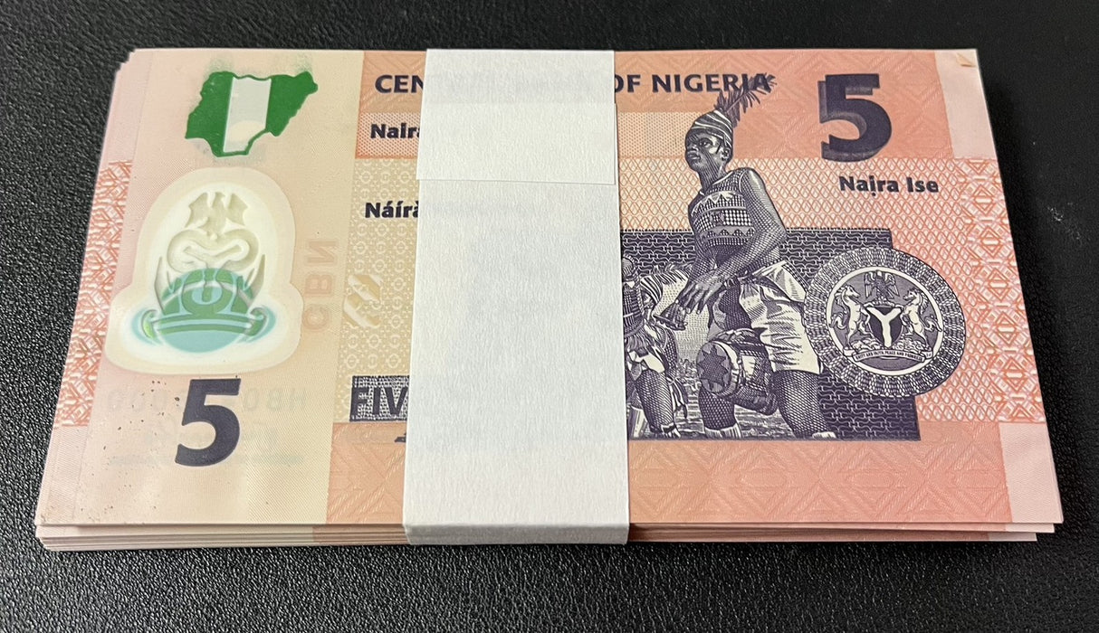 Nigeria 5 Naira 2025 P 38 Polymer AUnc LOT 100 PCS 1 Bundle See Scan