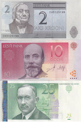 Estonia SET 3 PCS 2 10 25 Krooni 2006 - 2007 P 85 P 86 P 87 UNC