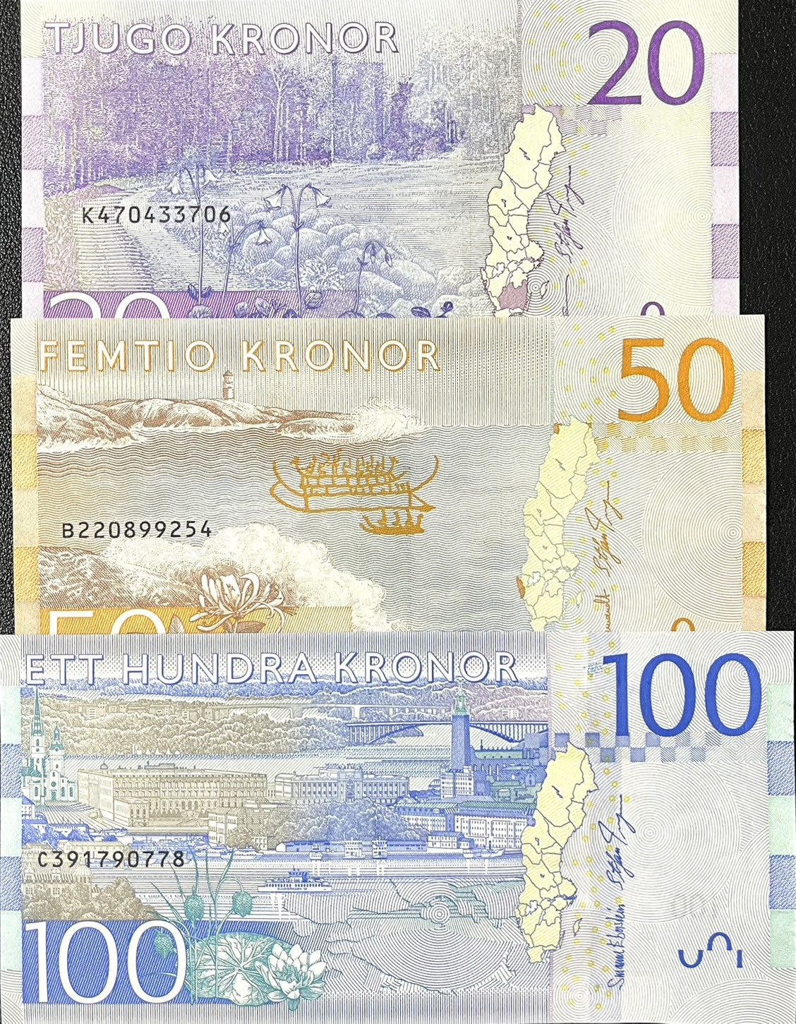 Sweden Set 3 UNC 20 50 100 Kronor ND 2015 2016 P 69 P 70 P 71