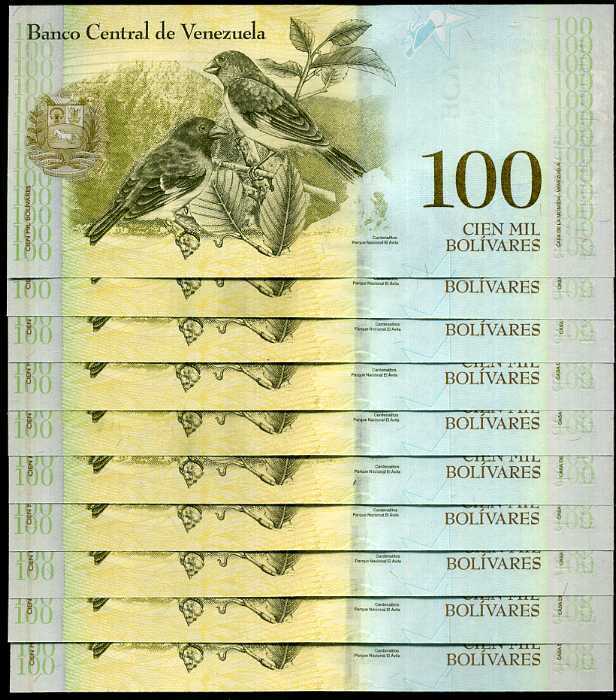 Venezuela 100000 Bolivares 2017 P 100 b UNC LOT 10 PCS