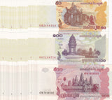 Cambodia Set 3 x Lot 20 = 60 UNC 50 100 500 Riels Random Year P 52 53 54