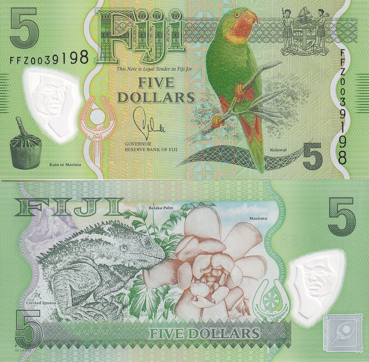 Fiji 5 Dollars 2012/2013 P 115 Polymer Random Series AUnc
