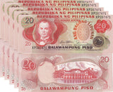 Philippines 20 Piso ND 1978 P 162 c SIGN 10 UNC LOT 5 PCS