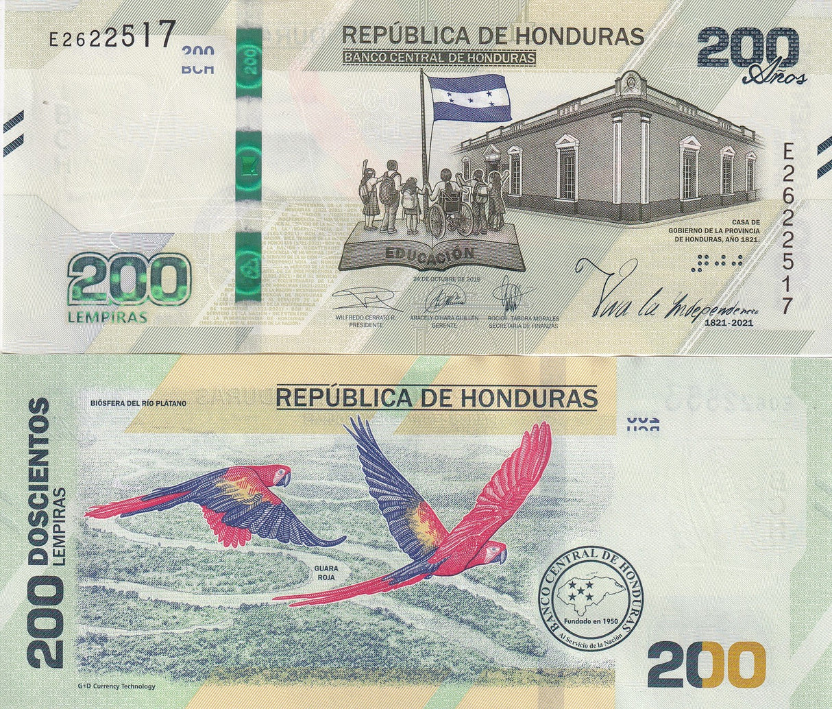 Honduras 200 Lempiras 2019/2021 P 105 Bird Commemorative Independence UNC