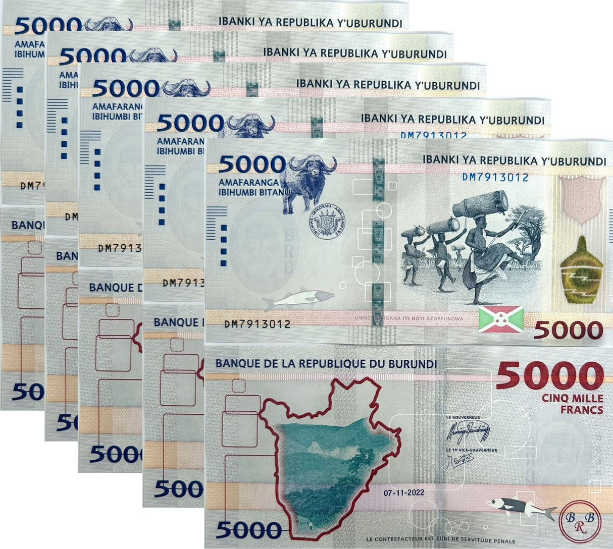 Burundi 5000 Francs 2022/2023 P 58 UNC LOT 5 PCS