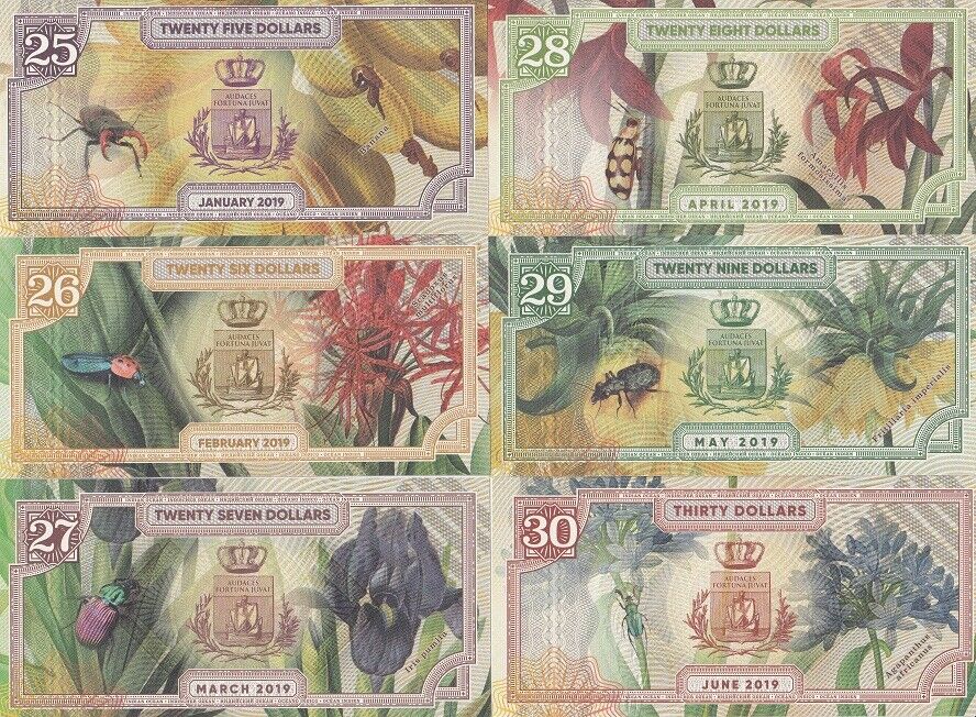 Indian Ocean set 6 25 26 27 28 29 30 Dollars 2019 Fantasy Beetle Elaphrus DUBIA