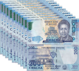 Malawi 200 Kwacha 2016 P 65A UNC LOT 10 PCS