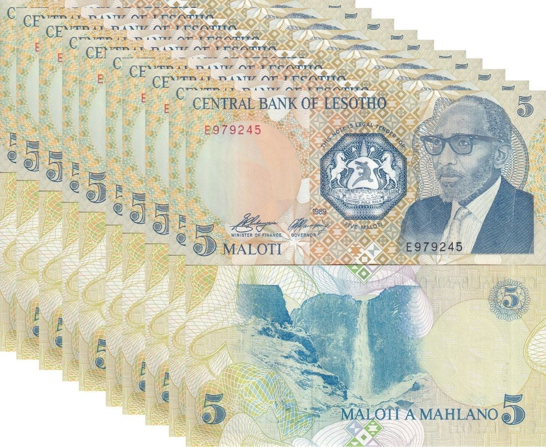 Lesotho 5 Maloti 1989 P 10 UNC Lot 10 Pcs Maletsunyane wasserfall