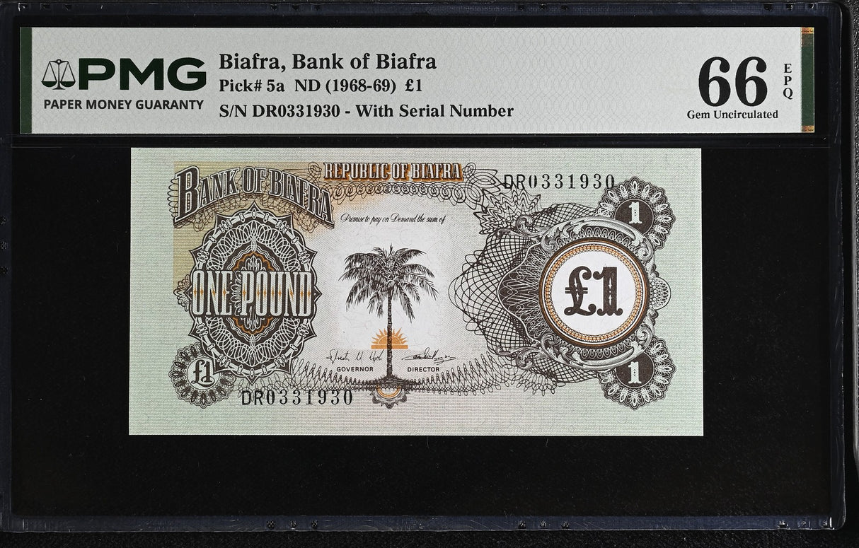 Biafra 1 POUND ND 1968-1969 P 5 a Gem UNC PMG 66 EPQ With Serial Number