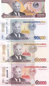 Laos Set 4 Pcs 5000 10000 20000 50000 Kip 2020/ 2022 P 41Aa-41Da UNC