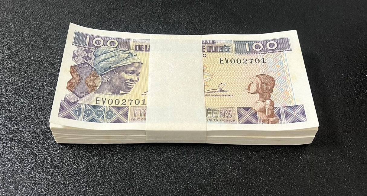 Guinea 100 Francs 1998 P 35 UNC Little Yellow Tone Lot 100 Pcs