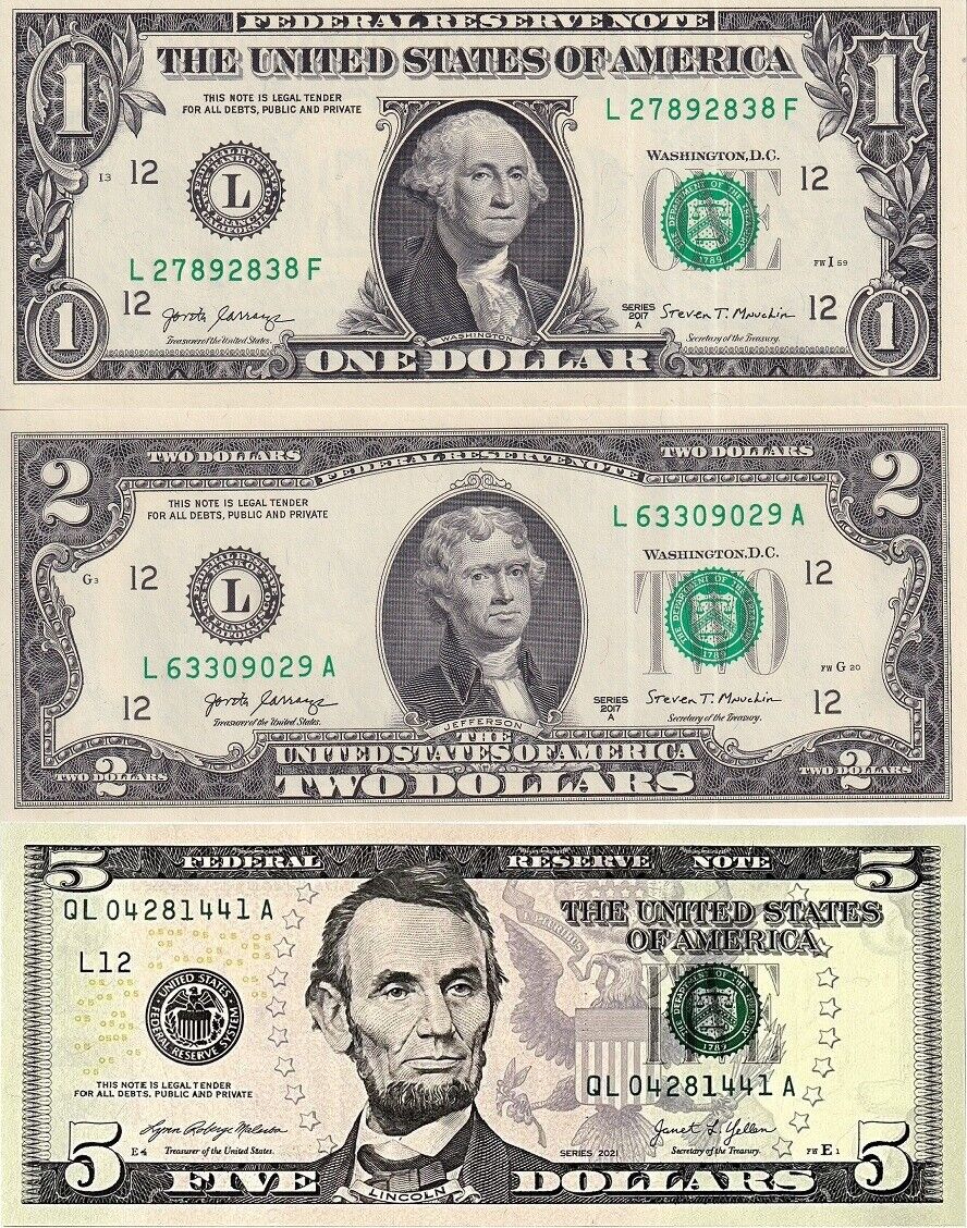 United States Set 3 Pcs 1 2 5 Dollars San Francisco CA "L P 544 545 551 UNC