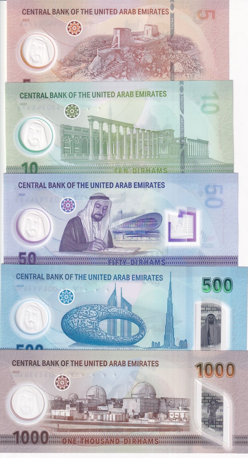 UAE United Arab Emirates Set 5 UNC 5 10-1000 Dirhams Random Date P 35 36 37- 43