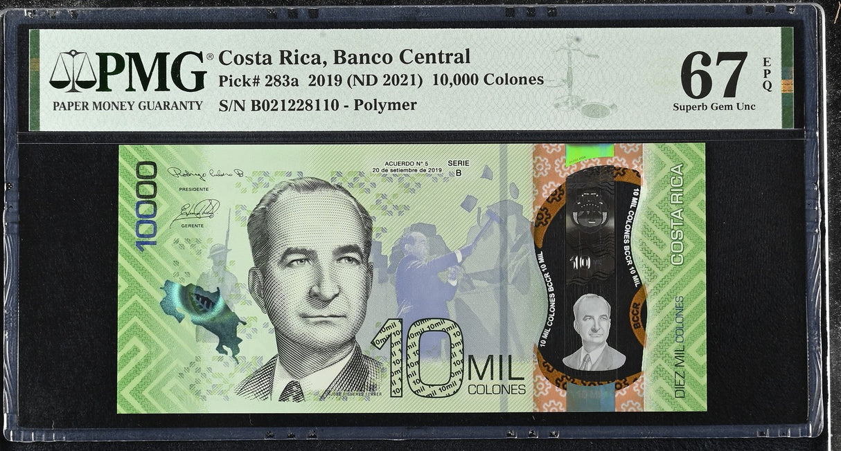 Costa Rica 10000 Colones 2019 ND 2021 P 283 a Polymer Superb Gem UNC PMG 67 EPQ