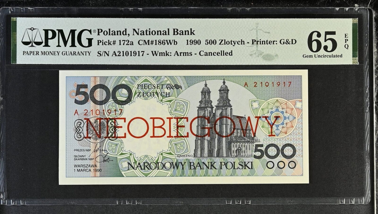 Poland 500 Zlotych 1990 P 172 a Cancelled Gem UNC PMG 65 EPQ