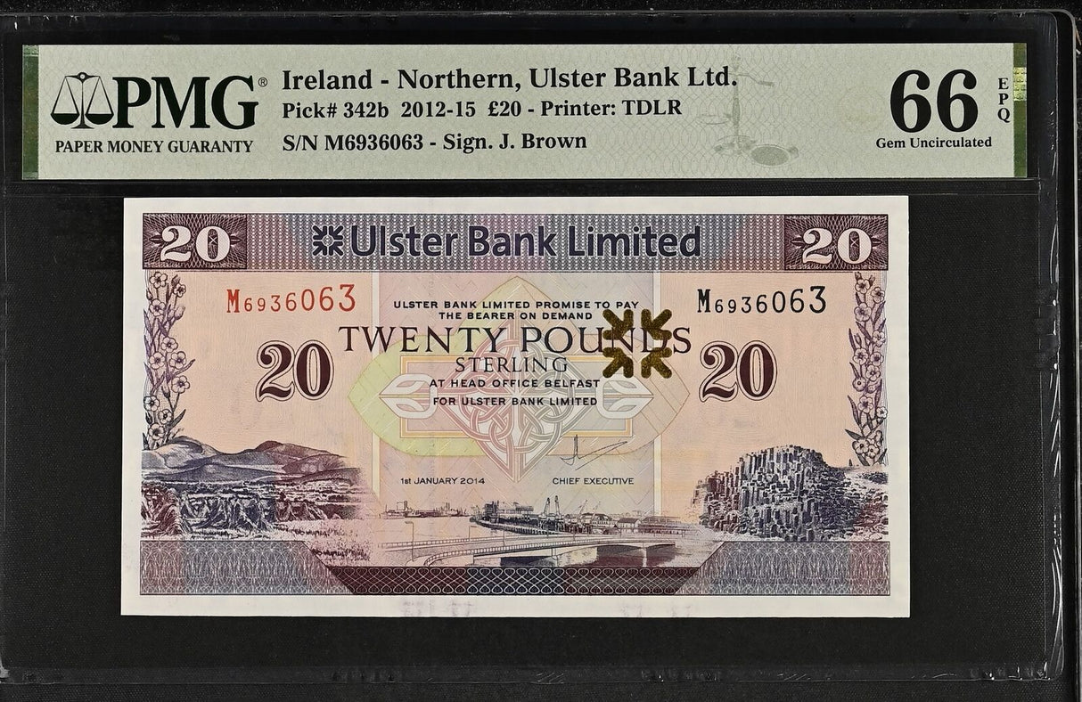 Northern Ireland 20 Pounds 2014 P 342 b Gem UNC PMG 66 EPQ