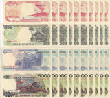 Indonesia Set 4 x Lot 10 =40 UNC 100 500 1000 5000 Rupiah Ramdom Year P 127- 130