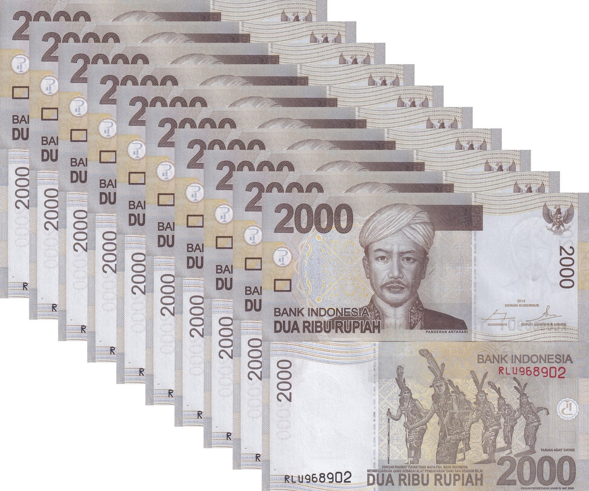 Indonesia 2000 Rupiah Random Year P 148 UNC LOT 10 PCS ,Dayak dancers