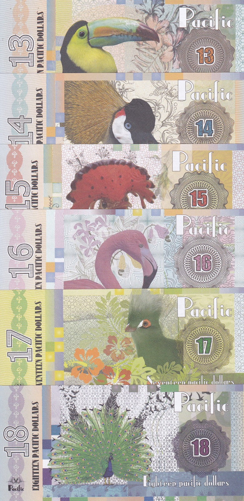 Pacific Ocean set 6, 13 14 15 16 17 18 Dollars 2017 Fantasy , Ramphastidae