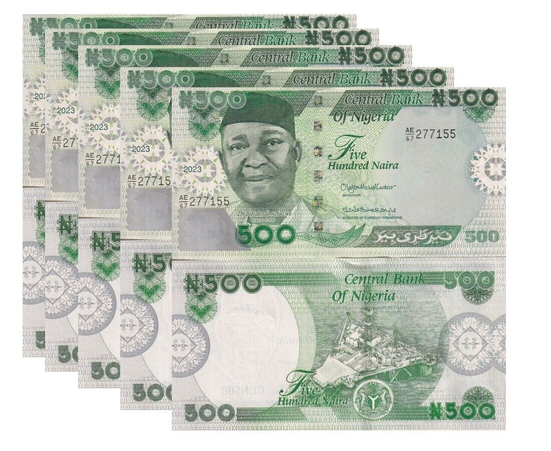Nigeria 500 Naira 2023 P 48 New Design UNC LOT 5 PCS