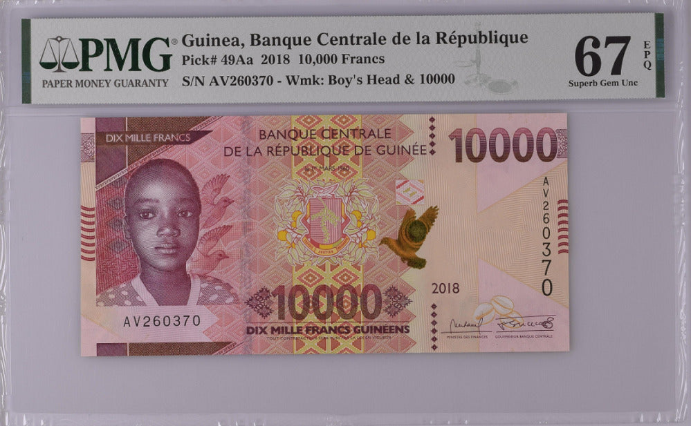 Guinea 10000 Francs 2018 P 49Aa Superb Gem UNC PMG 67 EPQ