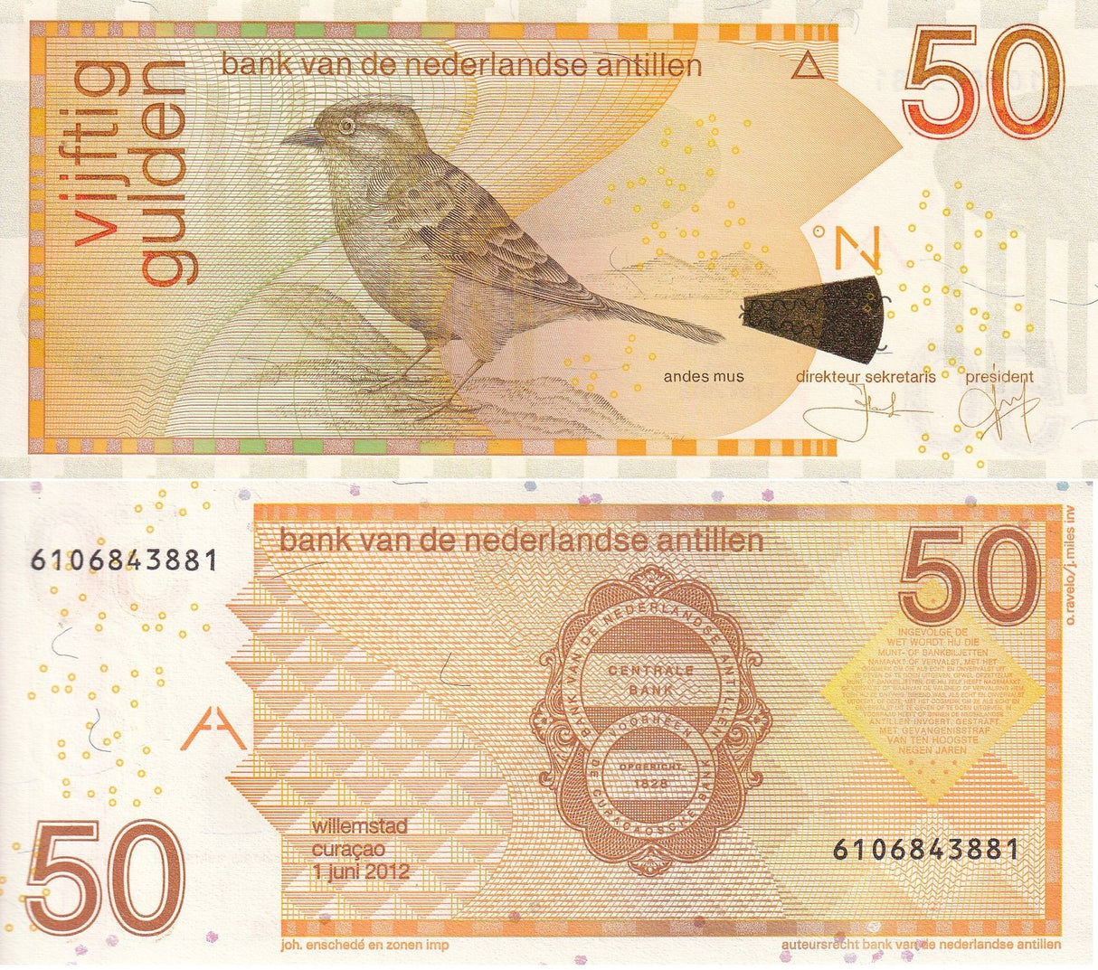 Netherlands Antilles 50 Gulden 2012 P 30 f UNC ,Andes Mus ,Johan Enschede