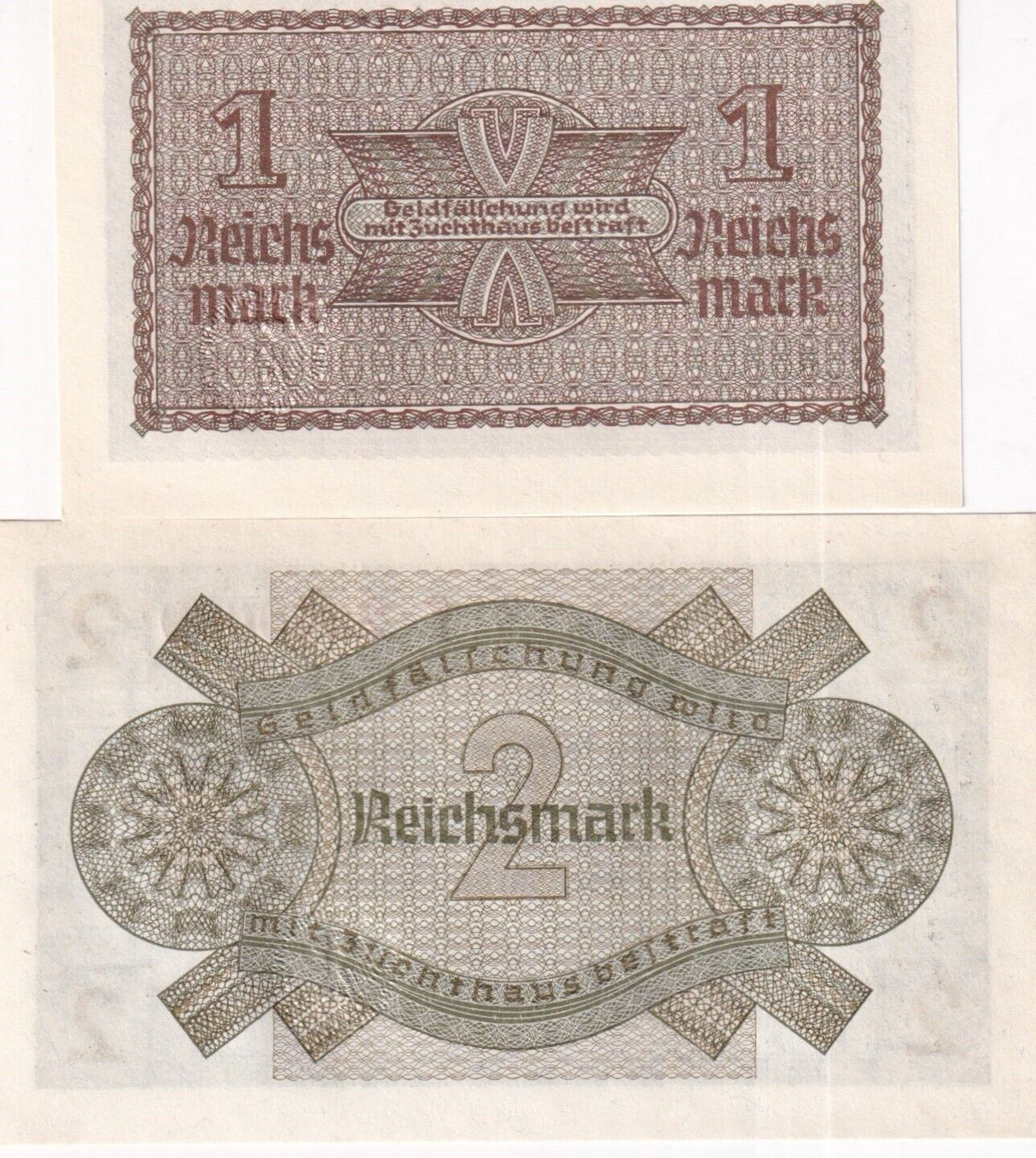 Germany Set 2 PCS 1 2 Reichsmark 1940 - 1945 P R136 P R137 UNC