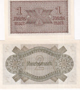 Germany Set 2 PCS 1 2 Reichsmark 1940 - 1945 P R136 P R137 UNC