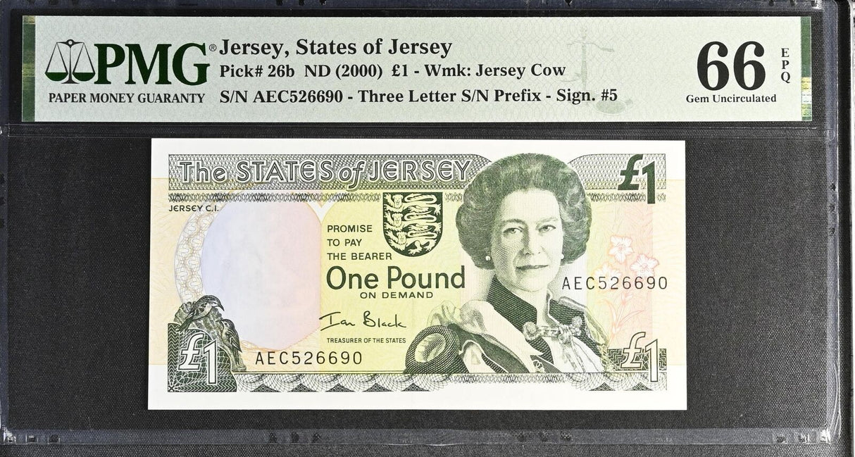 Jersey 1 Pound ND 2000 P 26 b Gem UNC PMG 66 EPQ