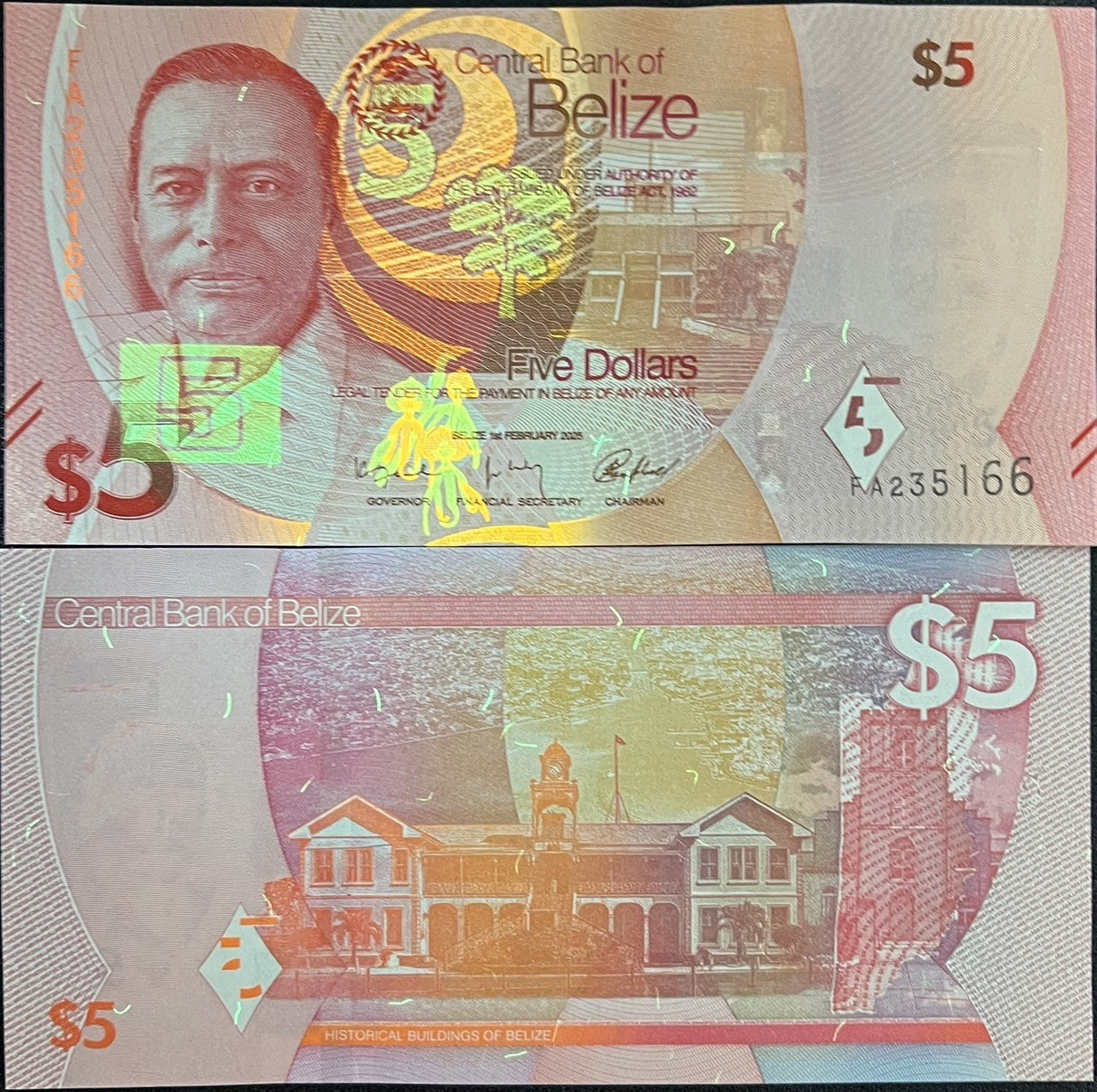 Belize set 6 UNC 2 5 10 20 50 100 Dollars 2025 P 73 74 75 76 77 78 NEW Design