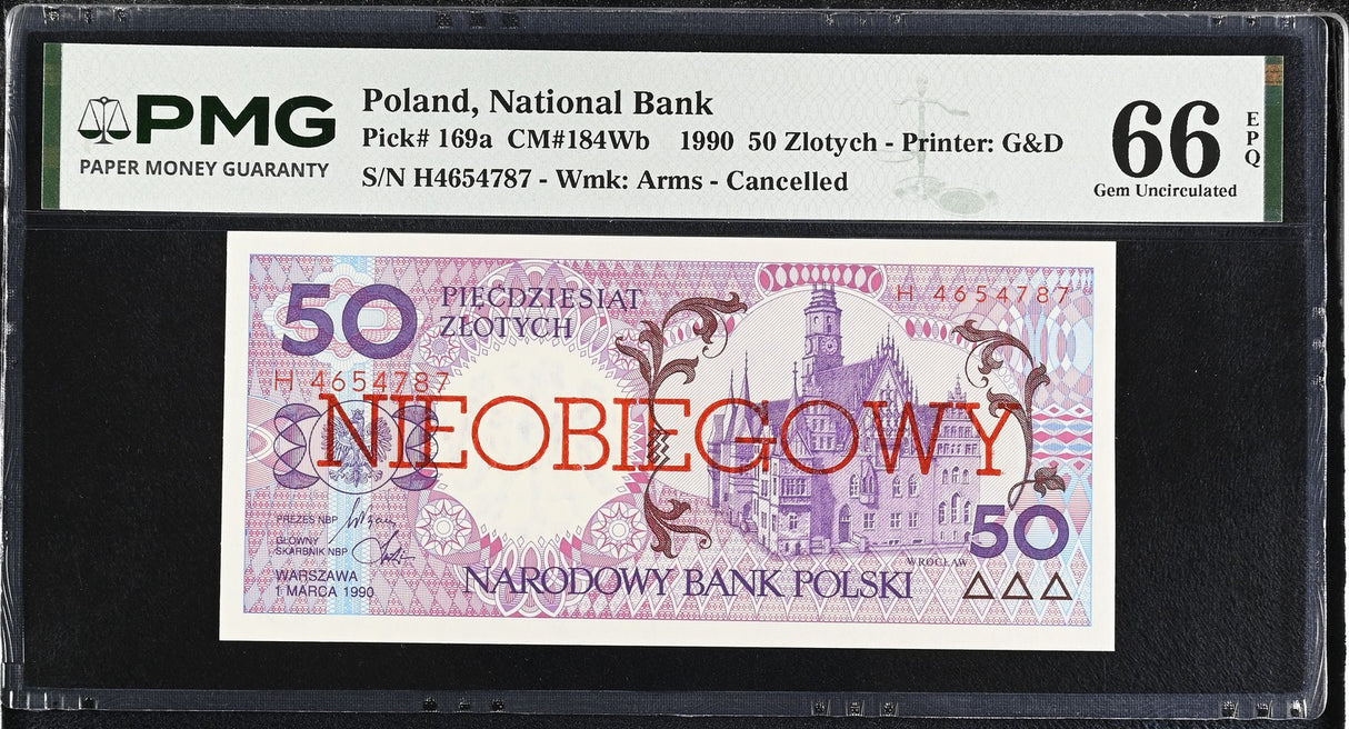 Poland 50 Zlotych 1990 P 169 a Cancelled Gem UNC PMG 66 EPQ