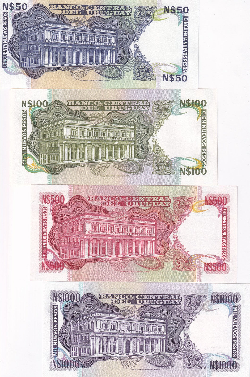 Uruguay Set 4 UNC 50 100 500 1000 Pesos Random Year P 61A 62A 63A 64A