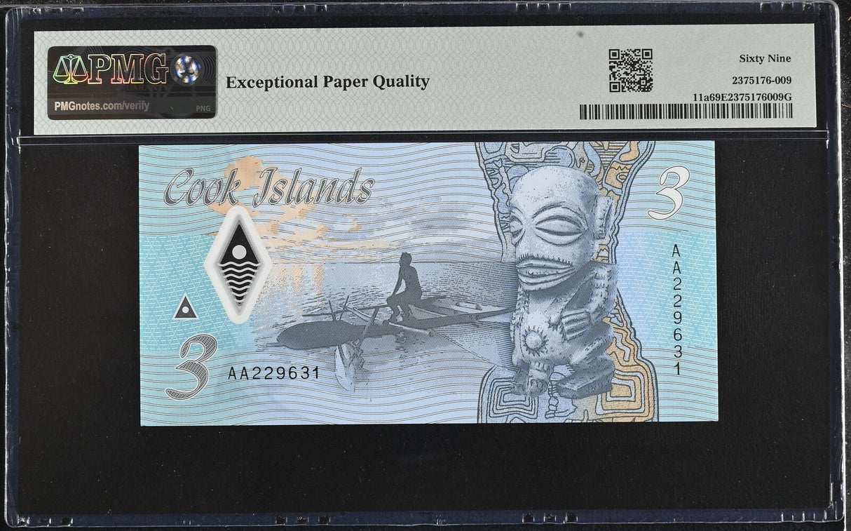 Cook Islands 3 Dollars ND 2021 P 11 a Polymer Superb Gem UNC PMG 69 EPQ