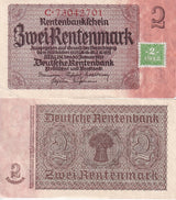 Germany Democratic 2 Deutsche Mark 1948 P 2 Stamp on P 174 AUnc
