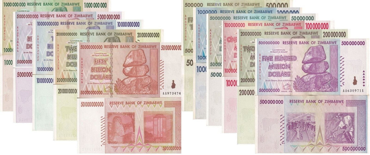 Zimbabwe SET 11 XF+1-10 20 Billion 50K 1 50 100-500 Million P 76 77 80-P 82-P 87