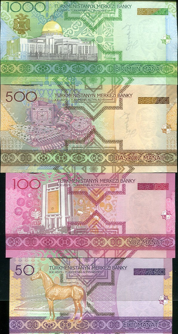 Turkmenistan Set 4 UNC 50 100 500 1000 Manat 2005 UNC P 17 18 19 20 UNC