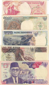 Indonesia Set 5 UNC 100 500 1000 5000 10000 Rupiah Ramdom Year P 127 128 - 131