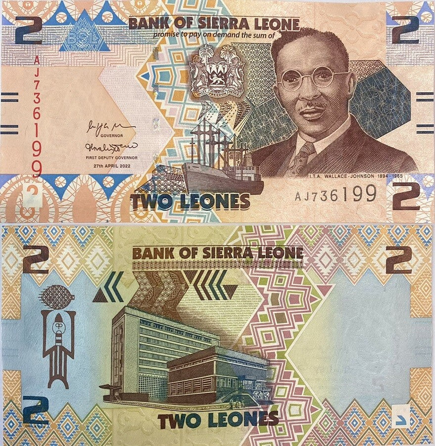 Sierra Leone 2 Leones 2022 P 35 UNC, Isaac Theophilus Akunna Wallace-Johnson,