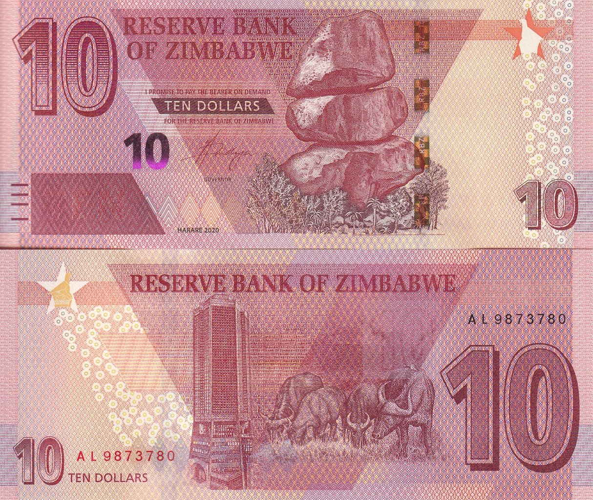 Zimbabwe 10 Dollars 2020 P 103 UNC