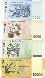 South Korea Set 4 UNC 1000 5000 10000 50000 Won ND 2006-2009 P 54 P 55 P 56 P 57