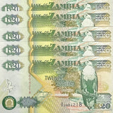 Zambia 20 Kwacha 1992 P 36 b UNC LOT 5 PCS