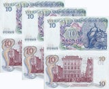 Sweden 10 Kronor 1968 P 56 UNC LOT 3 PCS