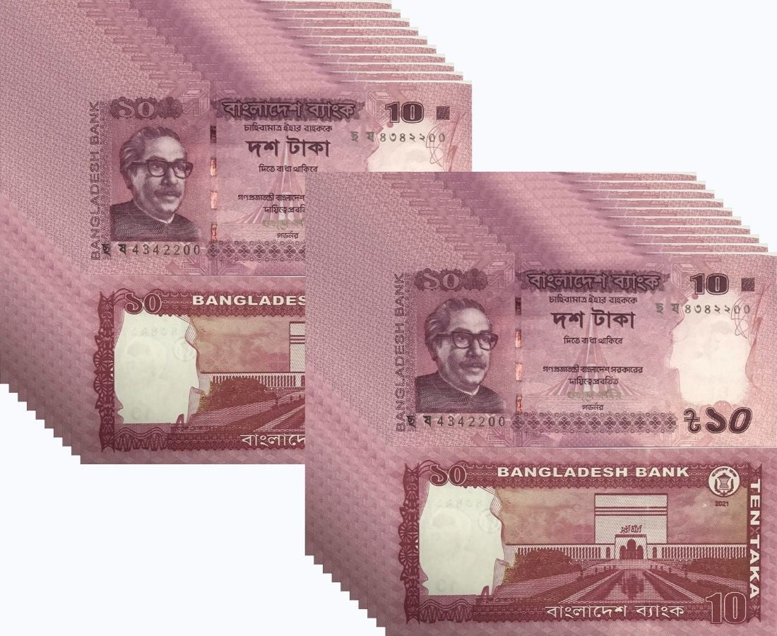 Bangladesh 10 Taka 2021 P 54 UNC Sheikh Mujibur Rahman LOT 20 PCS
