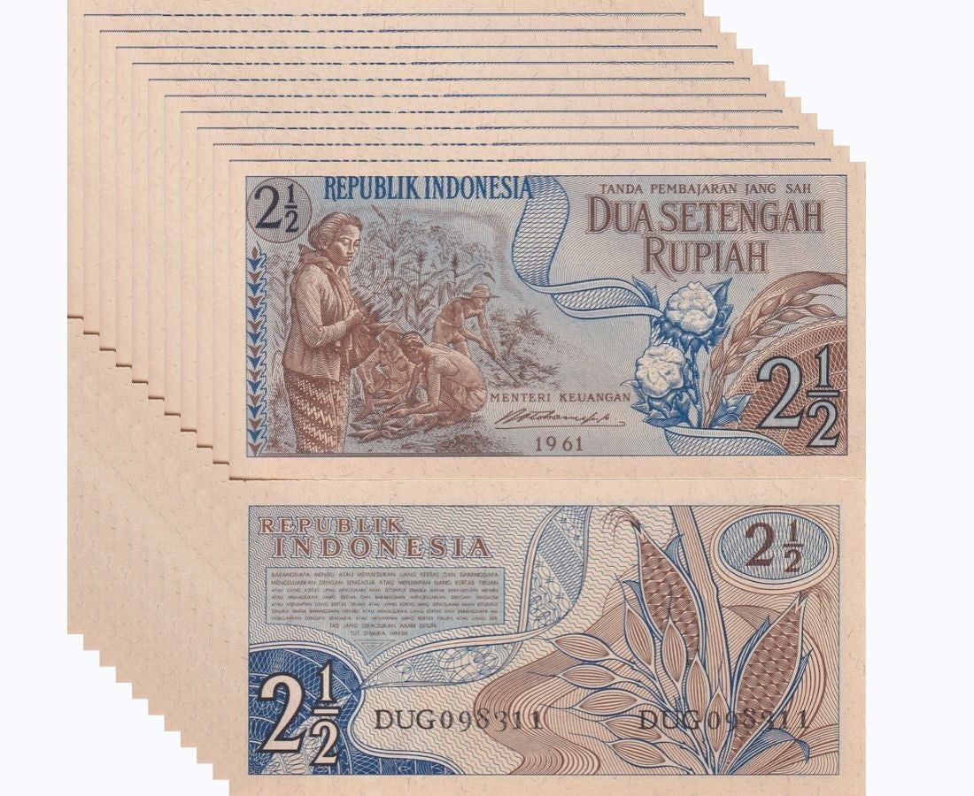 Indonesia 2.5 , 2 1/2 Rupiah 1961 P 79 LOT 10 UNC ,Little Age Tone