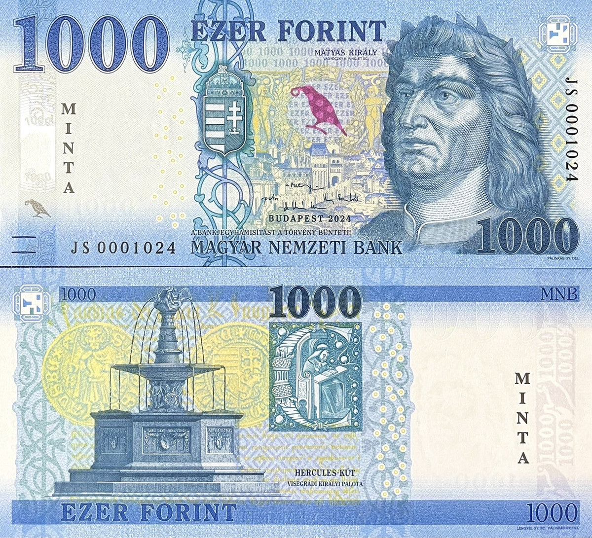 Hungary 1000 Forint 2024 MINT Overprint Specimen P 203 UNC ,Hercules fountain