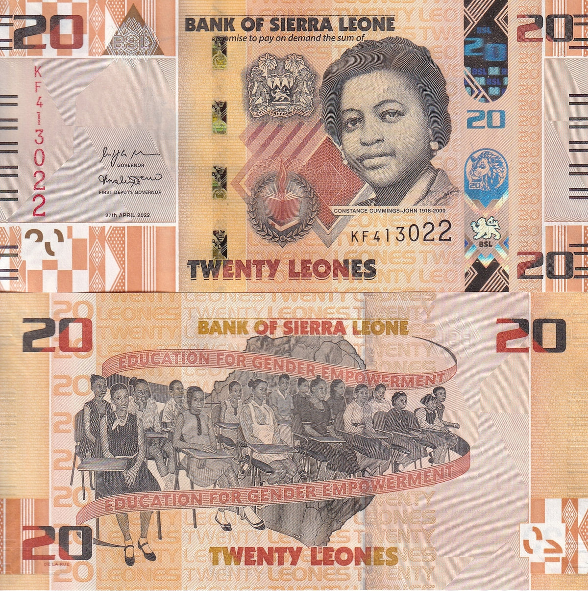 Sierra Leone 20 Leones 2022 P 38 UNC,  Constance Cummings-John