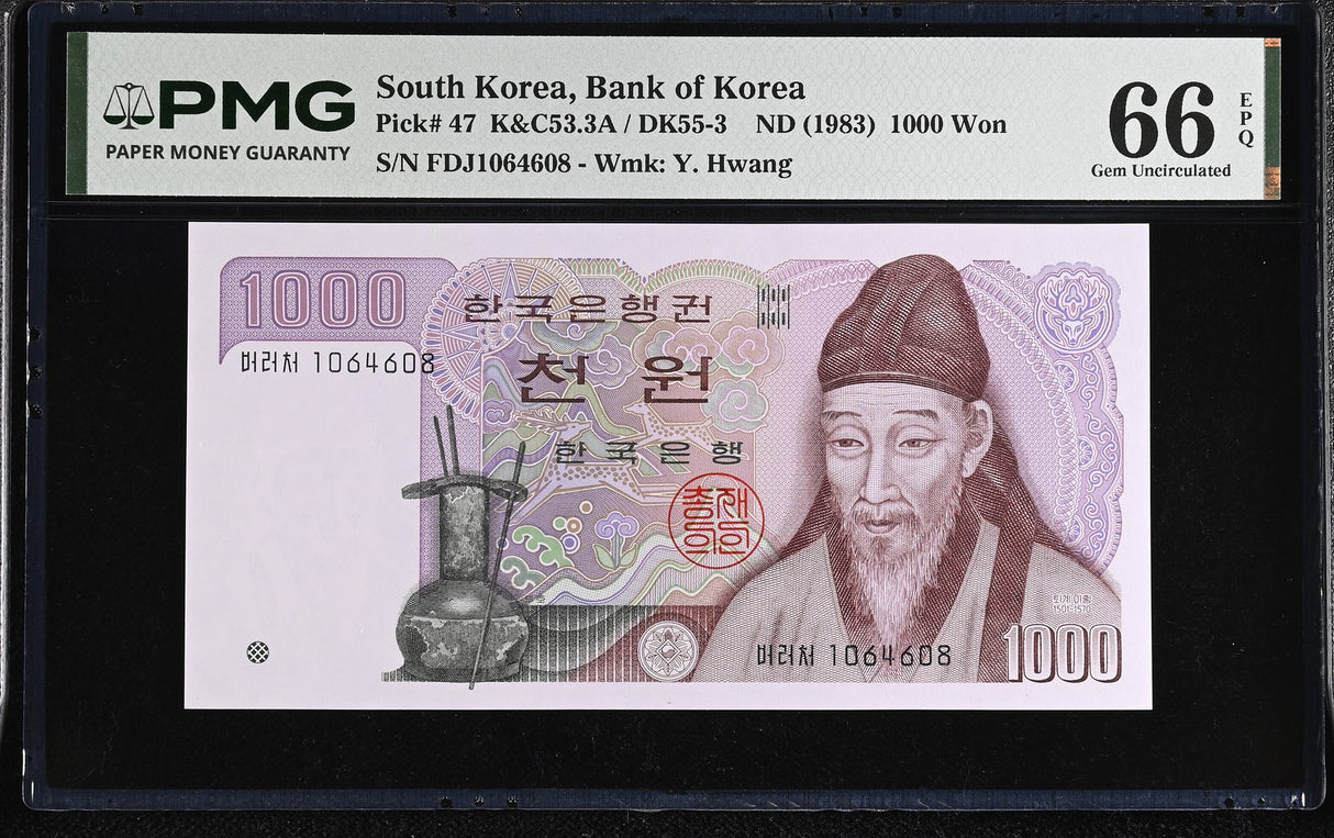 South Korea 1000 Won ND 1983 P 47 Gem UNC PMG 66 EPQ