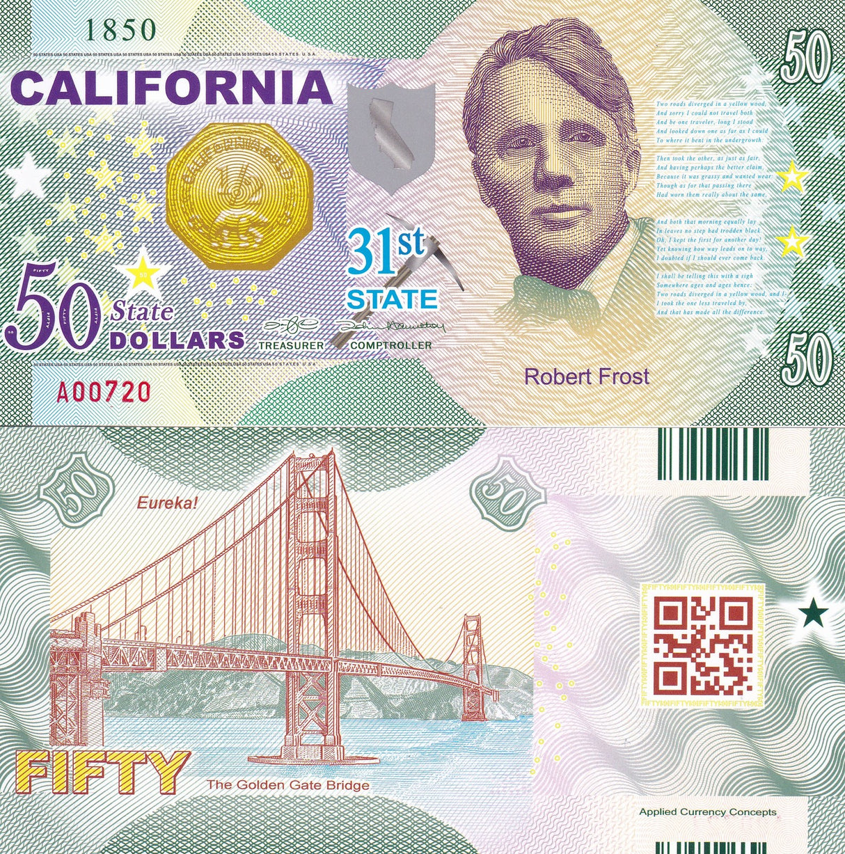 USA United State 50 Dollars 2022 POLYMER 31th California