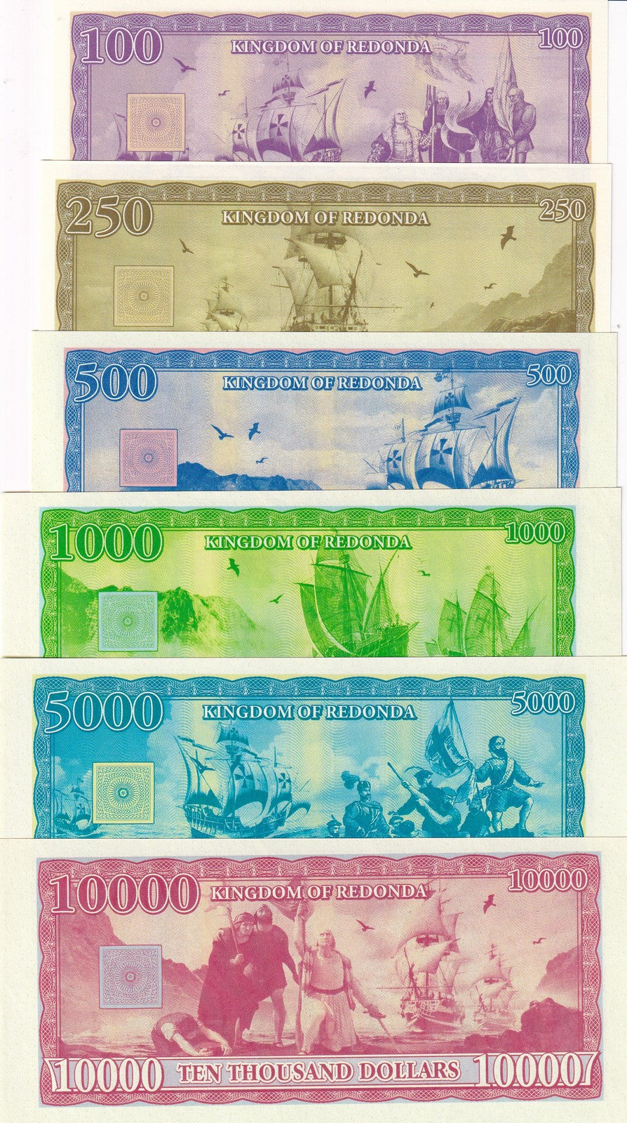 Redonda Set 6 PCS 100 250 500 1000 5000 10000 Dollars 2013 Fantasy SHIP Navy